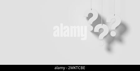 Question mark hanging on white wall background. FAQ Concept. 3D rendering. Stock Photo