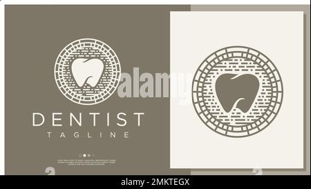 Retro line dental logo design concept. Dental line logo branding. Stock Vector