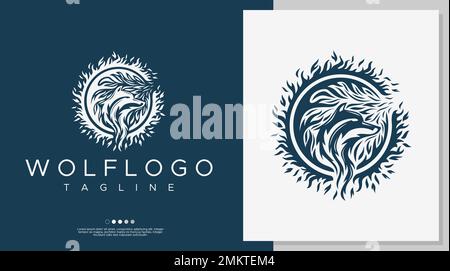 Vintage wolf logo design template. Fire wolf logo design. Stock Vector