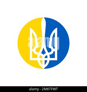 A vector illustration of Ukrainian Trident Logo Emblem Ukraine Tryzub Blue and Yellow Color Stock Vector