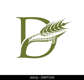 Wheat Grain Monogram Vector Illustration Initial Logo Letter D Stock Vector