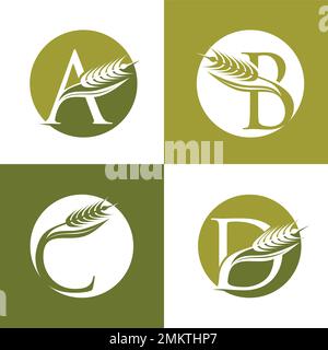 A vector illustration of Wheat and Grain Monogram Logo Sign Stock Vector