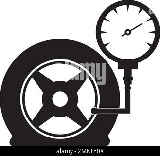 Tire pressure gauge icon.Car wheel with manometer illustration logo design. Stock Vector