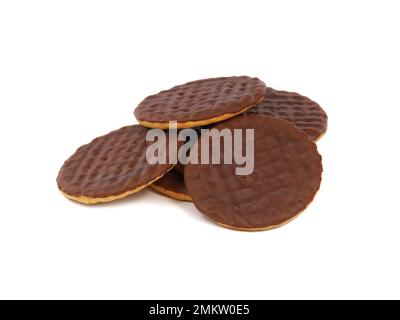 Chocolate covered biscuits isolated on white background Stock Photo