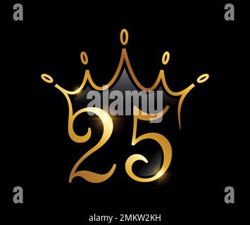 A vector illustration set of Golden Luxury Crown Monogram Number 25 Stock Vector