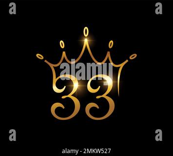 A vector illustration set of Golden Luxury Crown Monogram Number 33 Stock Vector