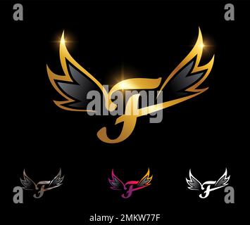 gold golden K wing wings alphabet letter logo icon with classy design ...