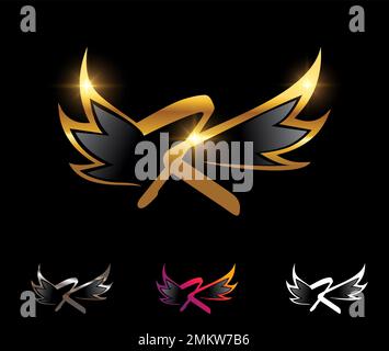 gold golden J wing wings alphabet letter logo icon with classy design ...