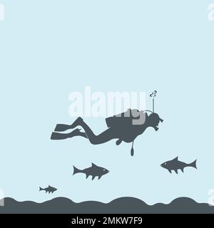 diving icon on the seabed, vector illustration logo design. Stock Vector