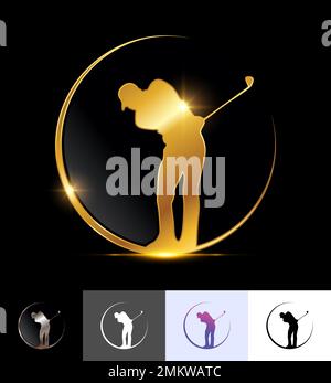 A vector illustration set of Golden Golfer in Circle Logo Sign Stock Vector