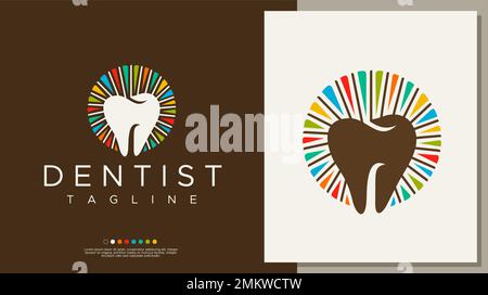 Circle dental line logo design template. Circle dental logo vector. Stock Vector