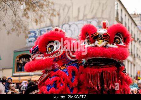 Paris, France - Jan 28 2023, Chinese New Year in Belleville Stock Photo