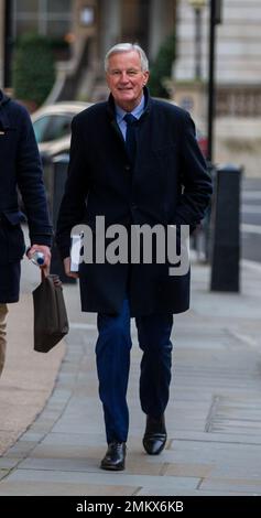 London, England, UK. 29th Jan, 2023. Former European Commission's Head of Task Force for Relations With UK, Minister for Europe and Foreign Affairs of France MICHEL BARNIER is seen arriving at BBC before appearing on Sunday With Laura Kuenssberg show. (Credit Image: © Tayfun Salci/ZUMA Press Wire) EDITORIAL USAGE ONLY! Not for Commercial USAGE! Credit: ZUMA Press, Inc./Alamy Live News Stock Photo