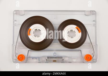 Audio cassette with color label isolated on white Stock Photo