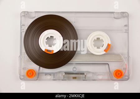 Audio cassette with color label isolated on white Stock Photo