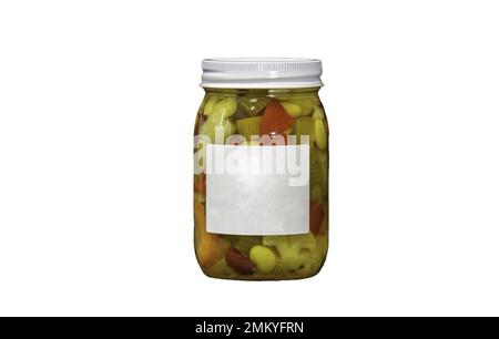 Amish Canned Chow Chow in a Jar, with a Blank White Label with out a Background Stock Photo