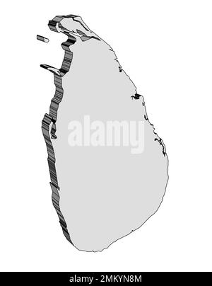 Outline silhouette 3D map of Sri Lanka on a white background Stock Photo