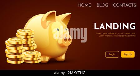 Gold coins and piggy bank. Symbol of profit and growth. Investment and savings. Vector illustration Stock Vector