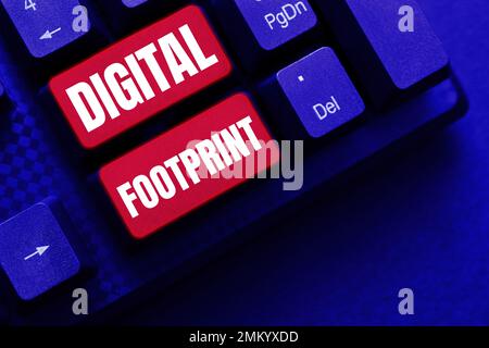 Text caption presenting Digital Footprint. Business approach uses digital technology to operate the manufacturing process Stock Photo