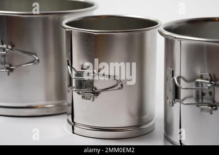 metal round forms for baking Easter for Easter in Ukraine, isolated on a white background Stock Photo