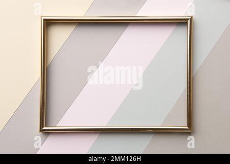 Abstract Pastel and Muted Tones Paper Texture Minimalist Flat Lay Background. Minimal geometric shapes and lines composition with empty picture frame Stock Photo