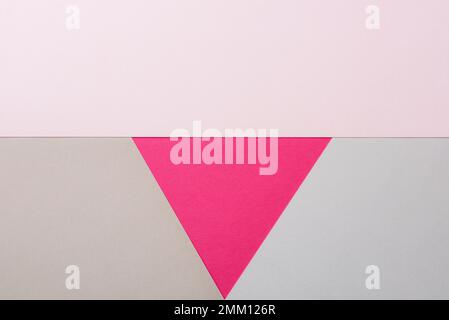 Abstract Viva Magenta and Complementary Colored Paper Textures Minimalist Background. Geometrical multicolored paper flat lay background. Viva Magenta Stock Photo