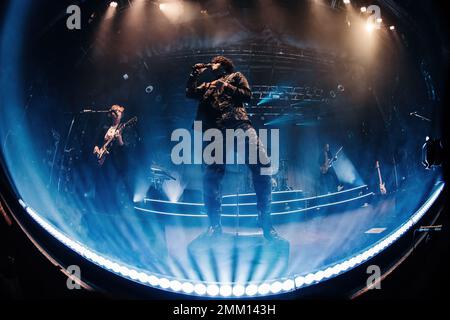 BARCELONA - JAN 28: The Kooks (band) perform in concert at Razzmatazz Club on January 28, 2023 in Barcelona, Spain. Stock Photo