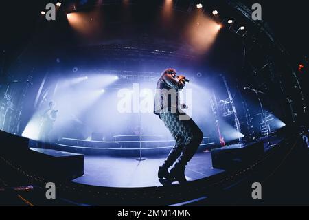 BARCELONA - JAN 28: The Kooks (band) perform in concert at Razzmatazz Club on January 28, 2023 in Barcelona, Spain. Stock Photo