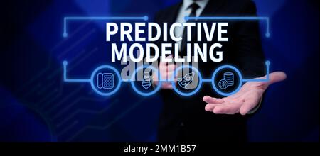 Conceptual display Predictive Modeling. Word Written on maintenance strategy driven by predictive analytics Stock Photo