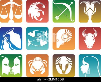 Horoscope icons colorful vector set. Flat illustration Stock Vector