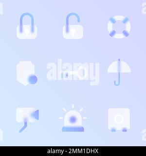 security glass morphism trendy style icon set Stock Vector