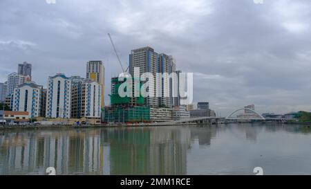 Pasig River with Binondo - Intramuros Bridge in the background, Manila, the Philippines Stock Photo