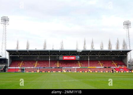 Wrexham, UK. 29th Jan, 2023. General view of the Racecourse Ground Stadium before the Emirates FA Cup fourth round match Wrexham vs Sheffield United at The Racecourse Ground, Wrexham, United Kingdom, 29th January 2023 (Photo by Steve Flynn/News Images) in Wrexham, United Kingdom on 1/29/2023. (Photo by Steve Flynn/News Images/Sipa USA) Credit: Sipa USA/Alamy Live News Stock Photo