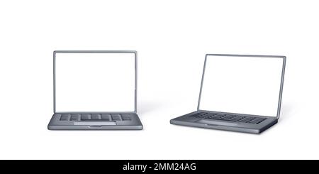 Black Laptop in 3D style. Laptop mockup for business concept or banners. Opened portable computers with empty screen. Vector illustration Stock Vector