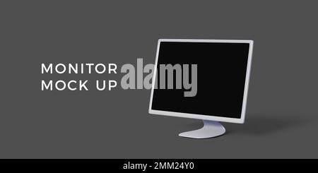 PC monitor mock up in 3D style. Personal computer display with black screen. Modern gadget template for banners. Vector illustration Stock Vector