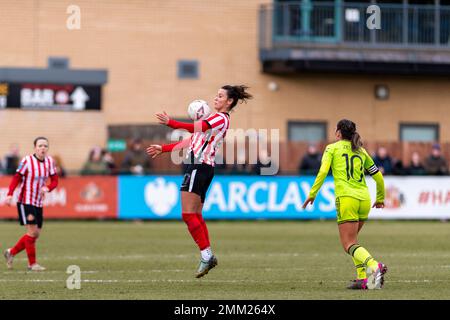 Hetton Le Hole, UK. 29th Jan, 2023. Eppleton Colliery Football Ground Elizabeta Ejupi of Sunderland in action during the Women's FA Cup match between Sunderland and Manchester United at the Eppleton Colliery Football Ground in Hetton-le-Hole, England (Richard Callis/SPP) Credit: SPP Sport Press Photo. /Alamy Live News Stock Photo