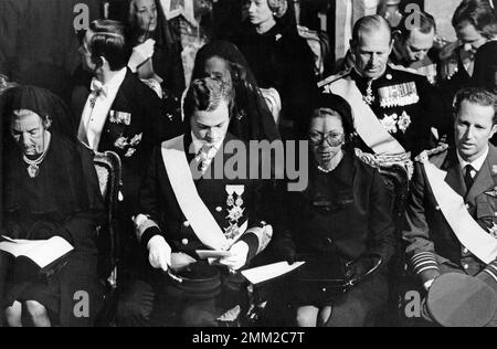 Carl XVI Gustaf, King of Sweden. Born 30 april 1946. Pictured 25 september 1973 at the funeral of his grandfather king Gustaf VI Adolf. Attending the funeral also Queen Ingrid of Denmark, Prince Philip the Duke of Edinburgh. Stock Photo