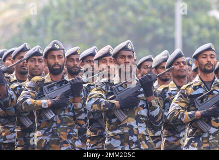 Colombo, Sri Lanka. 29th Jan, 2023. Military personnel take part in an Independence Day parade rehearsal in Colombo in preparation for the celebration of the 75th anniversary of its independence from Britain on February 4. (Photo by Saman Abesiriwardana/Pacific Press) Credit: Pacific Press Media Production Corp./Alamy Live News Stock Photo