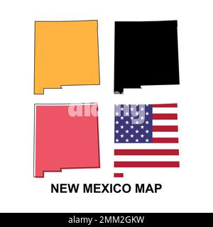 Set of New Mexico map, united states of america. Flat concept vector illustration . Stock Vector