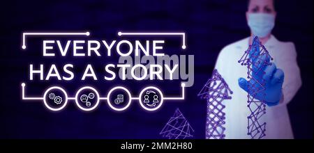 Handwriting text Everyone Has A Story. Word Written on Background storytelling telling your memories tales Stock Photo