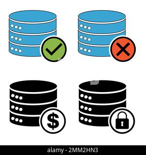 Set of Database storage icon, internet network server cloud data symbol, connection system vector illustration . Stock Vector