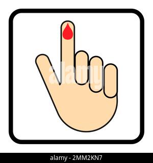 Hand finger with drop blood icon, medical health test symbol, control measurement vector illustration . Stock Vector