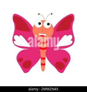 Cartoon butterfly illustration. Cute smiling character for childish design. Flat vector illustration isolated on a white background. Stock Vector