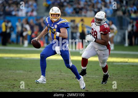 Arizona Cardinals defensive tackle Corey Peters (98) stretches before  playing the /Los Angeles Rams during an NFL Professional Football Game  Sunday, October 3, 2021, in Los Angeles, Calif. (AP Photo/John McCoy Stock