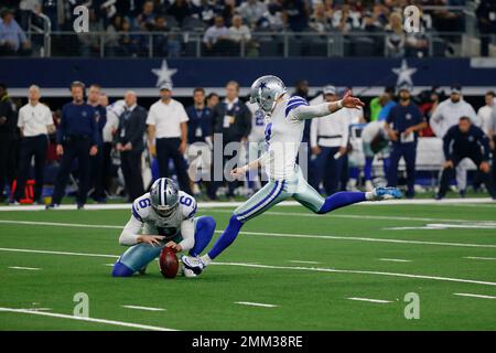 December 16, 2018: Dallas Cowboys placekicker Brett Maher (2) kicks ball  during NFL football game action between the Dallas Cowboys and the  Indianapolis Colts at Lucas Oil Stadium in Indianapolis, Indiana.  Indianapolis