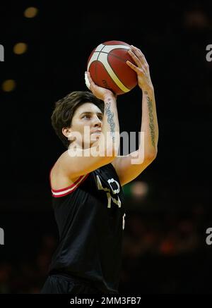 London Lions' Katsiaryna Snytsina shoots during the game against Leicester Riders, during the Women's British Basketball Cup Final match at the Utilita Arena Birmingham. Picture date: Sunday January 29, 2023. Stock Photo