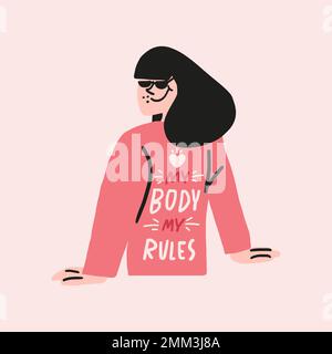 Woman character sticker collage element vector, my body my rules body positivity concept Stock Vector