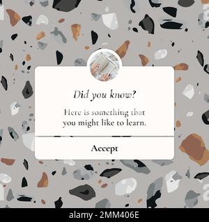 Aesthetic notification template, terrazzo social media post, vector Stock Vector