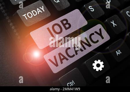 Text showing inspiration Job Vacancy. Word for empty or available paid place in small or big company Stock Photo