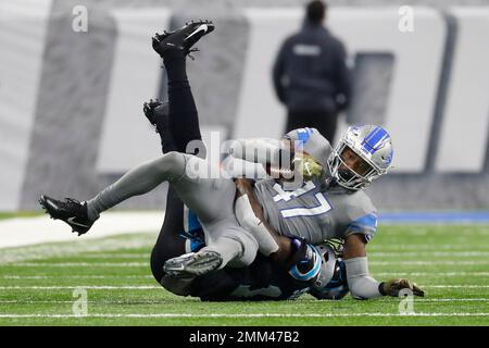 Detroit Lions' Jameson Williams (9) and Amon-Ra St. Brown before an NFL  football game against the Minnesota Vikings Sunday, Dec. 11, 2022, in  Detroit. (AP Photo/Paul Sancya Stock Photo - Alamy